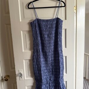 Everlane Blue Smocked Column Dress